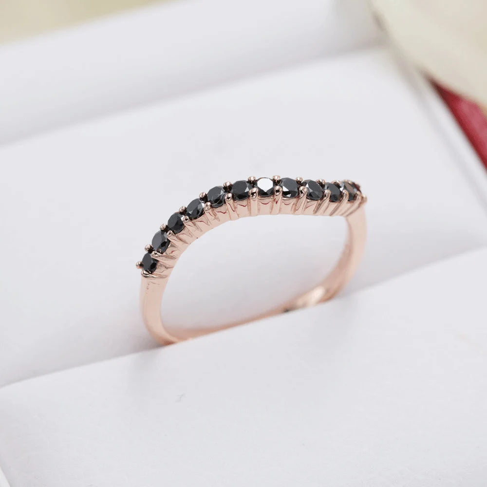 14K Solid Gold Black Diamond Wave Wedding Band/Diamond Wedding Ring/Matching Band for Engagement ring/Stacking Ring/Gold Wave Band/Gift ring
