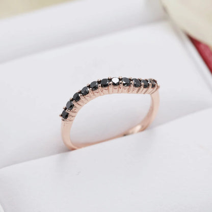 14K Solid Gold Black Diamond Wave Wedding Band/Diamond Wedding Ring/Matching Band for Engagement ring/Stacking Ring/Gold Wave Band/Gift ring