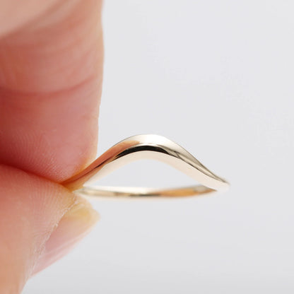 14K Solid Gold Big Curved  Wedding Band/Dainty Wedding Band/Perfect Matching Band/Stacking Ring/Gift for Her/Wedding Band/Unique