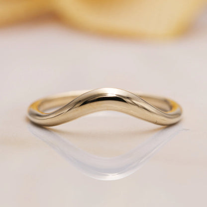 14K Solid Gold Big Curved  Wedding Band/Dainty Wedding Band/Perfect Matching Band/Stacking Ring/Gift for Her/Wedding Band/Unique