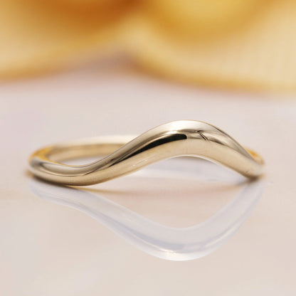 14K Solid Gold Big Curved  Wedding Band/Dainty Wedding Band/Perfect Matching Band/Stacking Ring/Gift for Her/Wedding Band/Unique