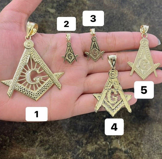 10k Yellow Gold Freemason Masonic Pendant, Square and Compass Masonic Gold Pendant, Freemason Necklace Pendant, Nugget Style Masonic Pendant