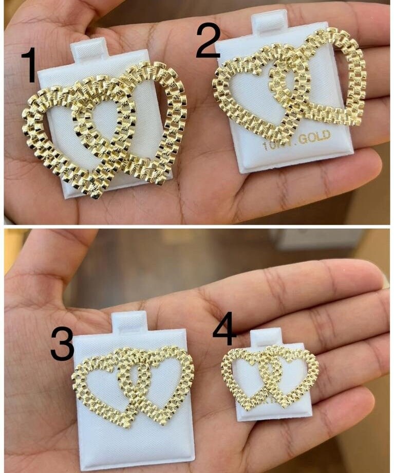 10k Yellow Gold Heart Presidential link Earrings, Gold Heart Earrings, Big Heart Earring, Small Heart Earring, Gold Love Hearts Earrings