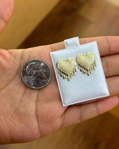 10k Gold Dripping Heart Earrings, Heart Earrings, Shiny Heart Earrings, Pushback Earrings, Gold Love Earrings