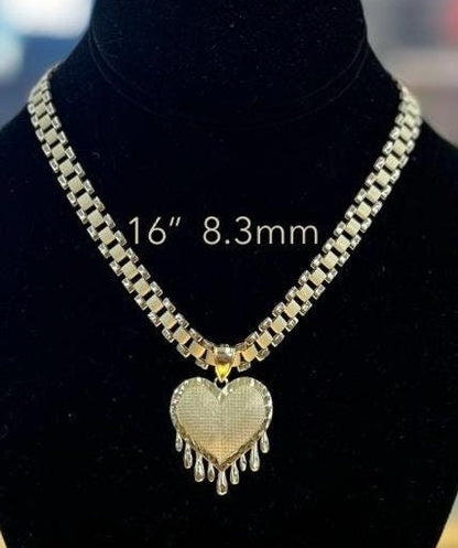 10k Gold Drippin Heart Ring, Gold Presidential Style Chain with Heart Pendant, Matching Earrings & Ring. 10k Gold Link Chain
