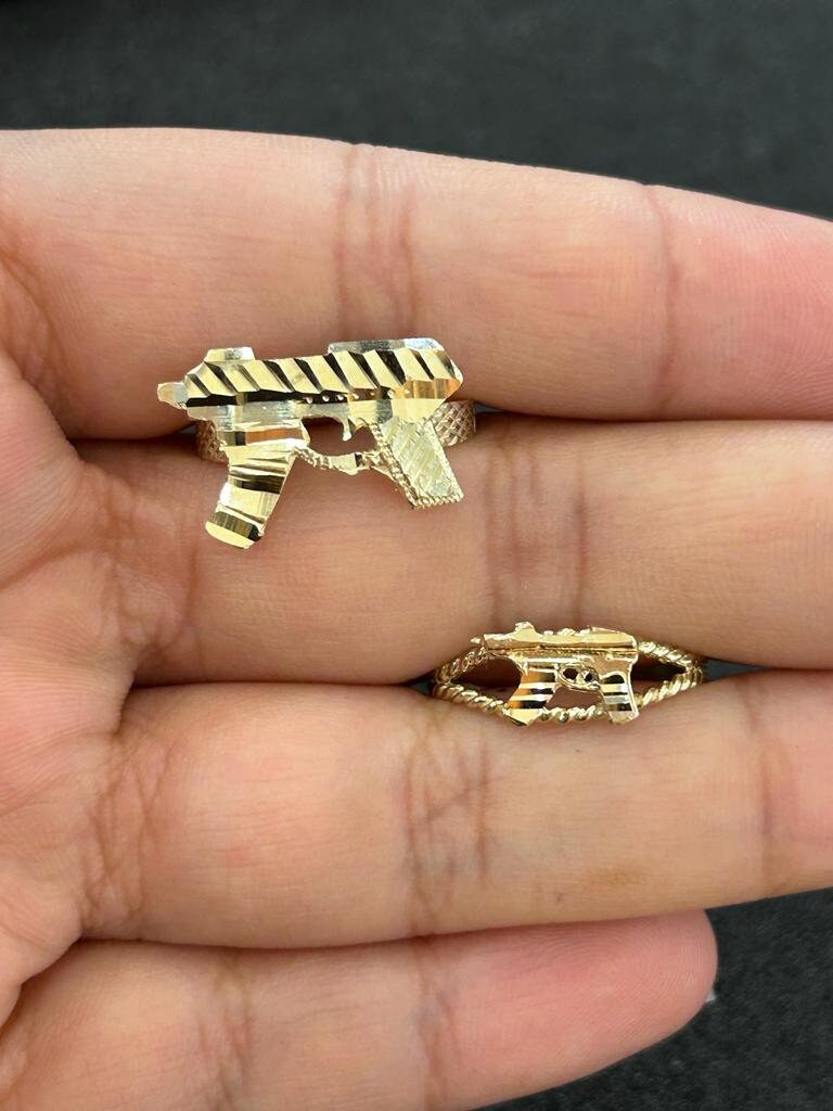 Machine Gun Ring 10k Gold Gun Uzi Ring #1 Big, Yellow Gold Gun Ring, Women's Gold Ring ...