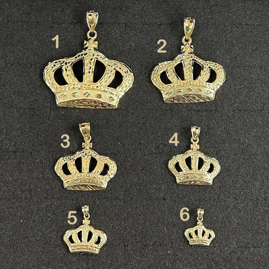 10k Gold Crown Pendant, Crown Charm, Big Crown Pendant, Small Crown Charm, King & Queen Crown Matching, Nugget Style Diamond Cut Finish