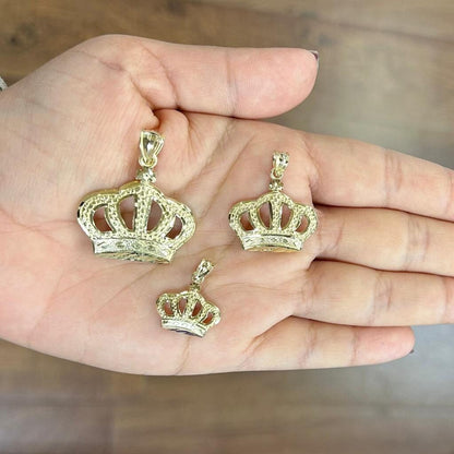 10k Gold Crown Pendant, Crown Charm, Big Crown Pendant, Small Crown Charm, King & Queen Crown Matching, Nugget Style Diamond Cut Finish