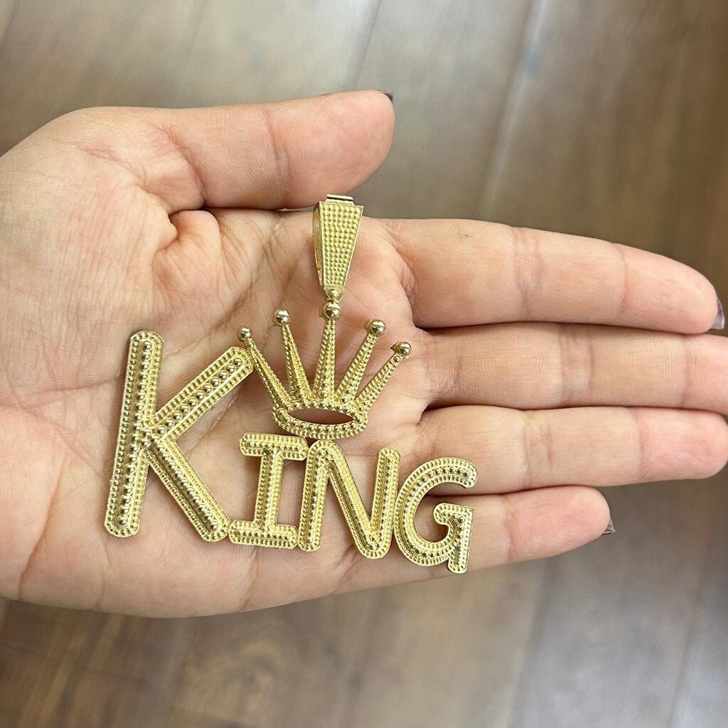 10k Gold King Pendant, 10k Gold Rich Pendant, Rich Crown Pendant, Big King Pendant, Gifts for Him, Birthday Gift, King Crown Pendant