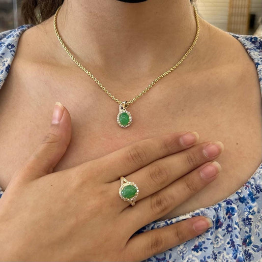 14k Gold Green Jade Stone Ring, Birthstone Ring, 14k Gold Women's Ring, CZ Stone Ring, Oval Cut, Teardrop