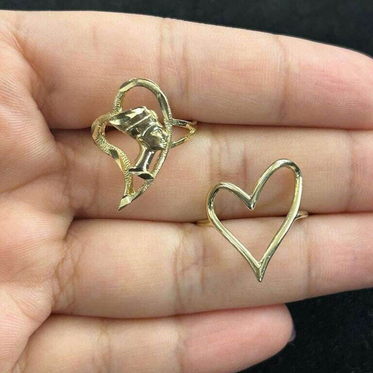 10k Gold Heart Ring, Gold Nefertiti Ring, Women's Ring, Egyptian