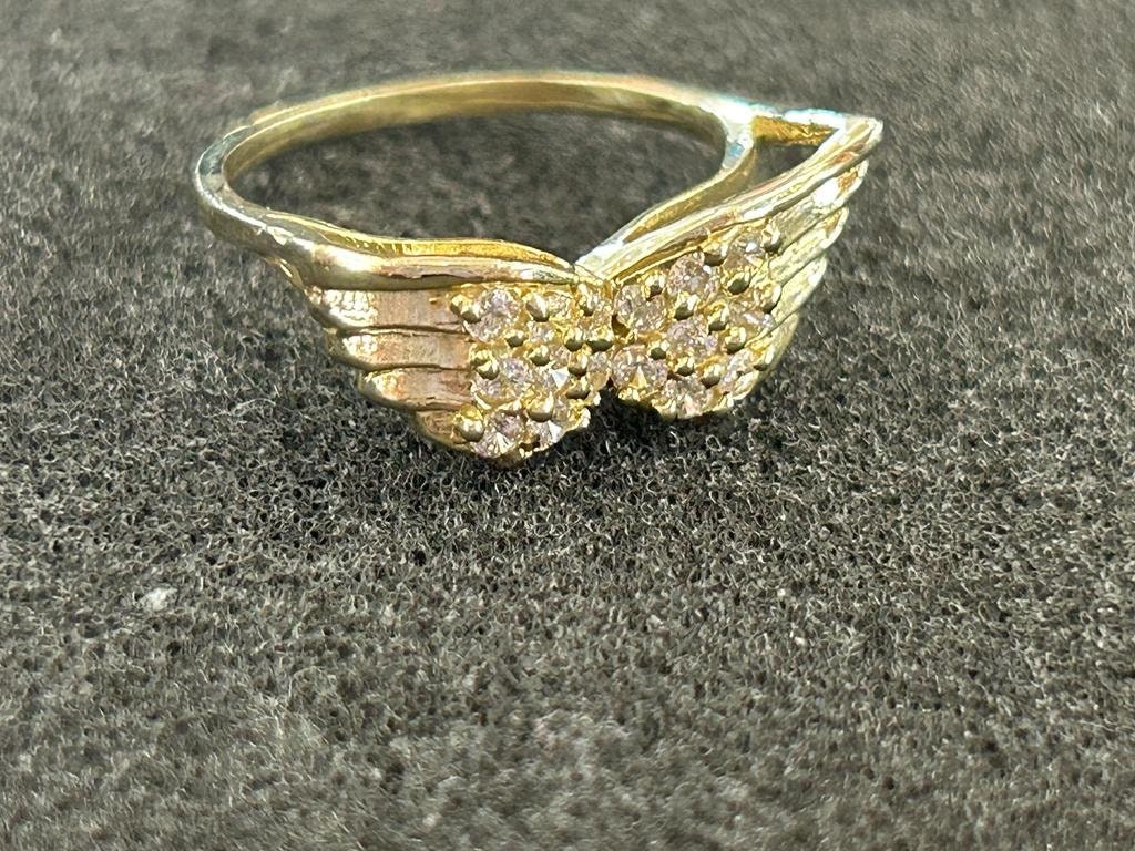 Flight Wings Rings 10k Gold CZ Stone Wings, Women's Gold Ring, Flying Wings Ring, Angel W ...