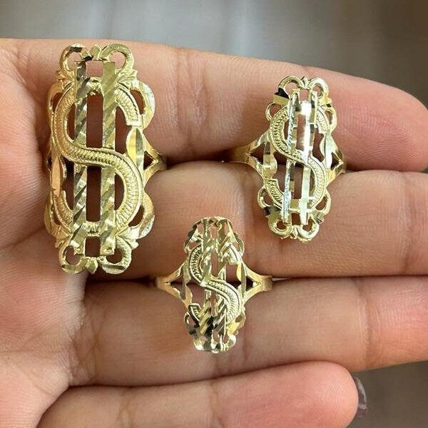 10k Gold Money Sign Ring, Gold Dollar Sign Ring, Money Ring (Style2)