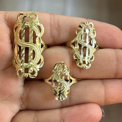 10k Gold Money Sign Ring, Gold Dollar Sign Ring, Money Ring (Style2)