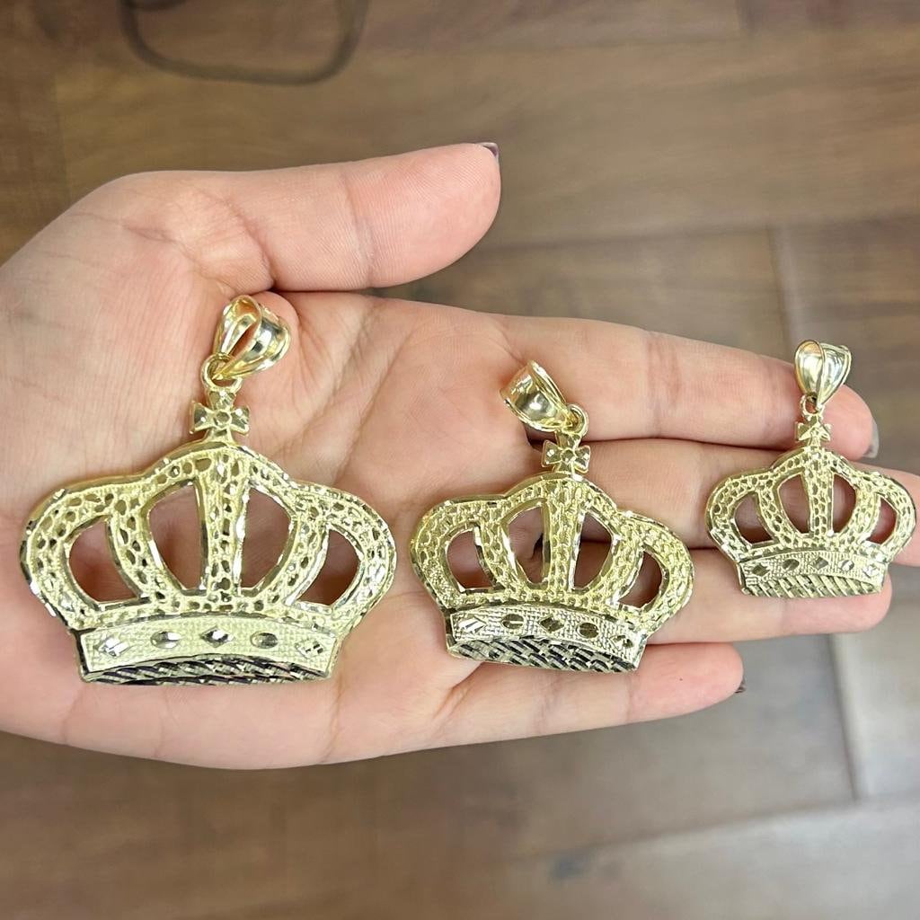 10k Gold Crown Pendant, Crown Charm, Big Crown Pendant, Small Crown Charm, King & Queen Crown Matching, Nugget Style Diamond Cut Finish