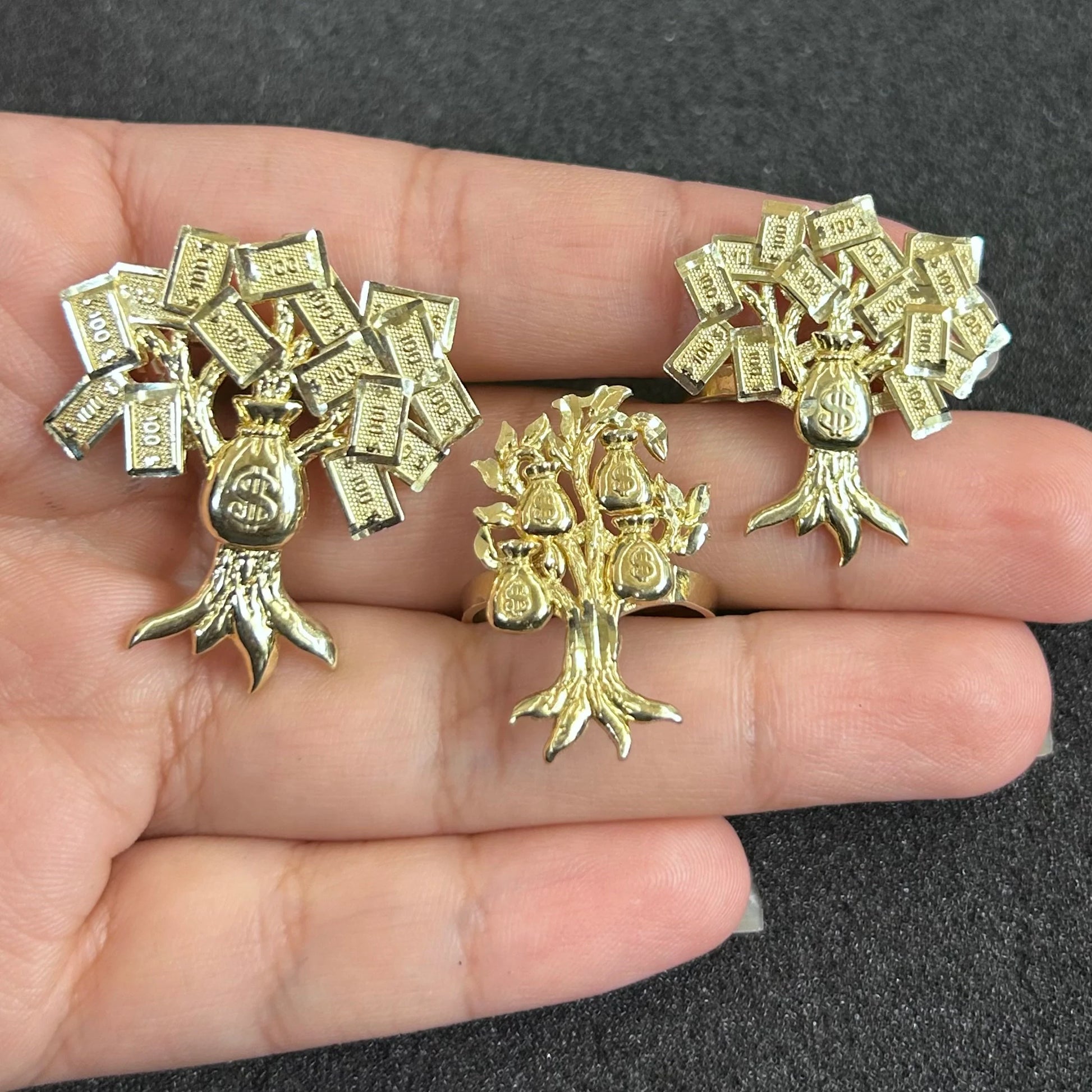 money tree gold 10k Gold Money Tree Ring, Gold Men's Ring, Money Ring, Birthday Ring Gift, Big Money Bag Tree Ring 1 / 12 3/4