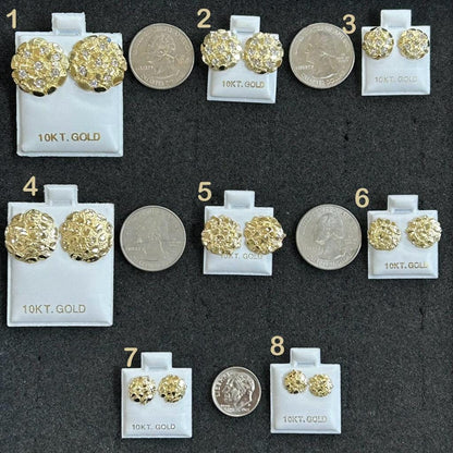 10k Real Yellow Gold Nugget Stud Earrings – 14mm X 10mm Size, Unisex For Men & Women
