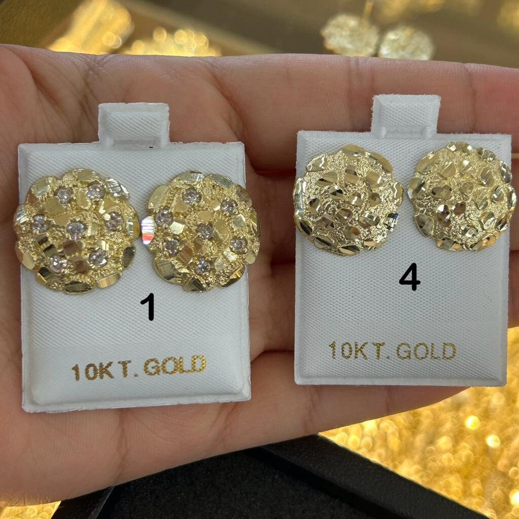 10k Real Yellow Gold Nugget Pushback Stud Earrings—8mm, 10mm, Or 15mm. Made In Italy, WJD Exclusives.