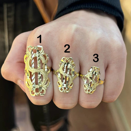 10k Gold Money Sign Ring, Gold Dollar Sign Ring, Money Ring (Style2)