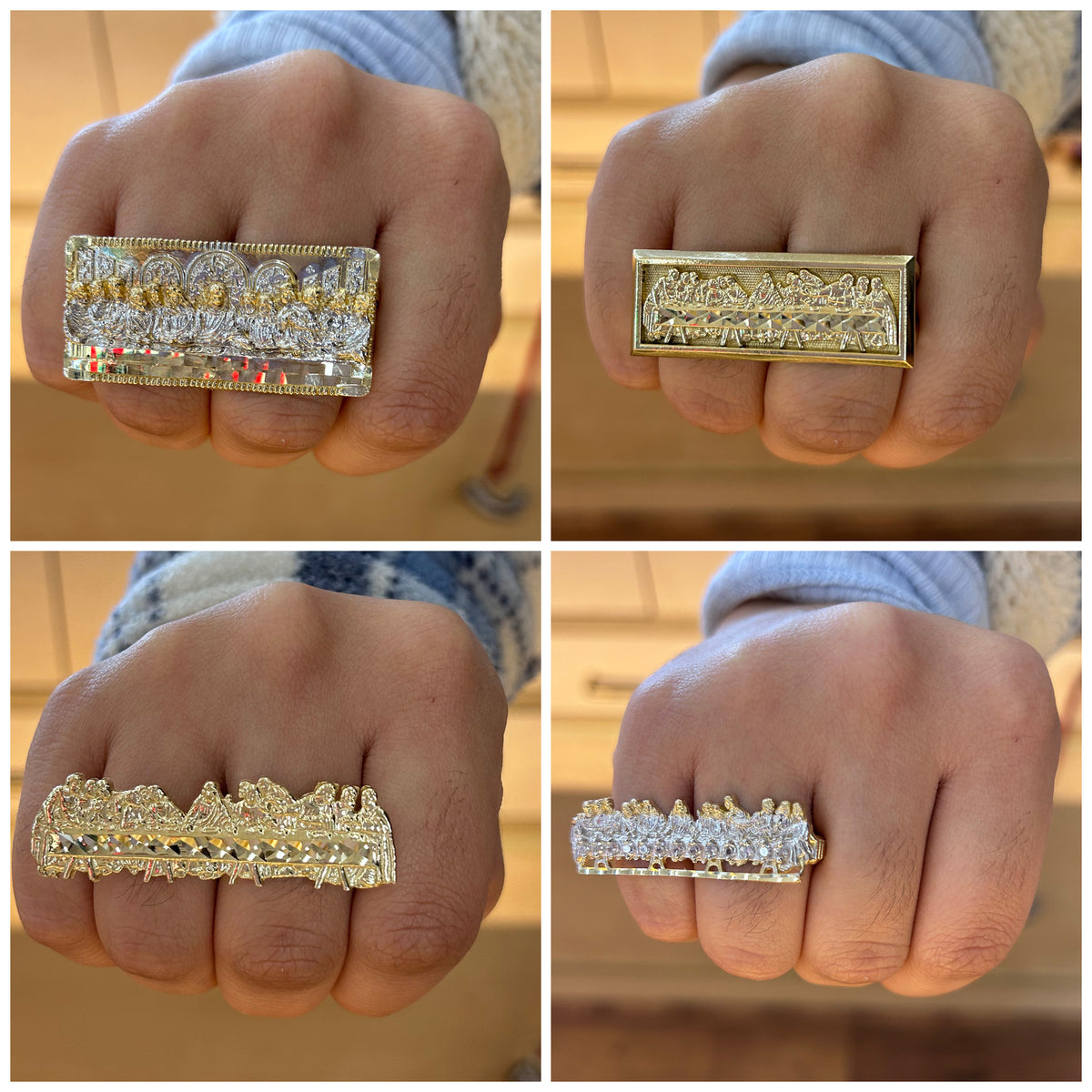 10k Gold Last Supper Two Finger Ring, Gold 2 Finger Ring, Double 