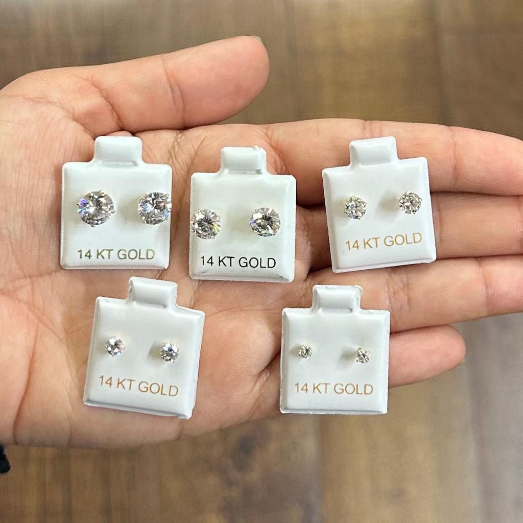 14k Gold Stud Earrings, Gold Stud Earring, Round Stud Earring, Square Stud Earring, CZ Stone, Screw on back, Baby Earrings, Big & Small Stud