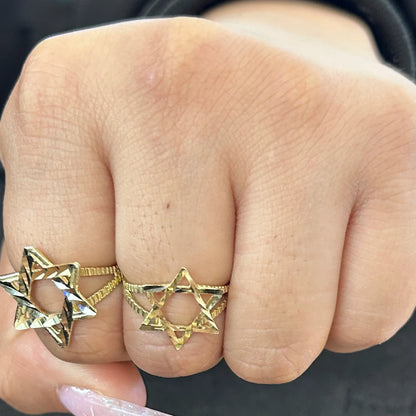 10k Gold Star of David Ring  Style 1, Gold Men's Ring, Birthday Ring Gift, Unisex Ring, Astronomy Ring, Star Ring, David Star Gold Ring, Diamond Cut