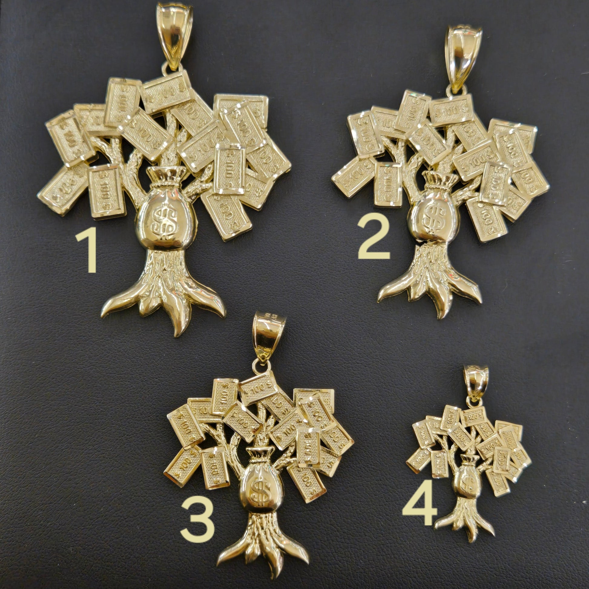 money bag tree 10k Gold Money Tree Pendant, Money Bag Tree, 100 Dollar Gold Pendant, Money Charm, Big Gold Money Tree 4