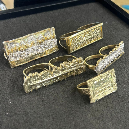 10k Gold Last Supper Two Finger Ring, Gold Finger Ring, Double