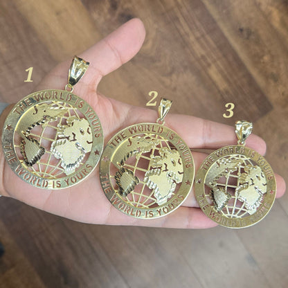 10k Gold World Pendant, The World is Yours, World Globe Pendant, Big World Pendant, Small World Charm, Star World Pendant, Birthday Gift