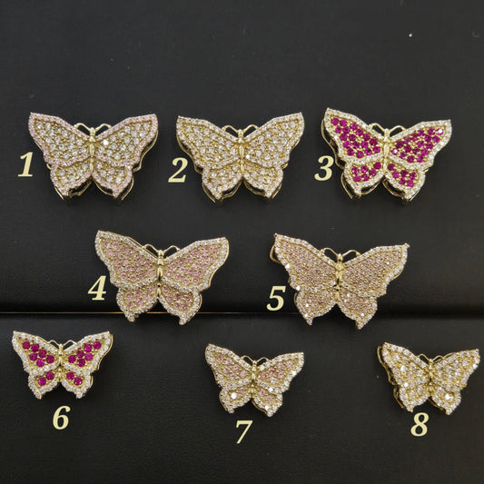 10K Gold Pink Butterfly Sliding Pendant, Pink Butterfly Slider,  Pendant, 10k Gold Charm, CZ Stone, White Butterfly Pendant