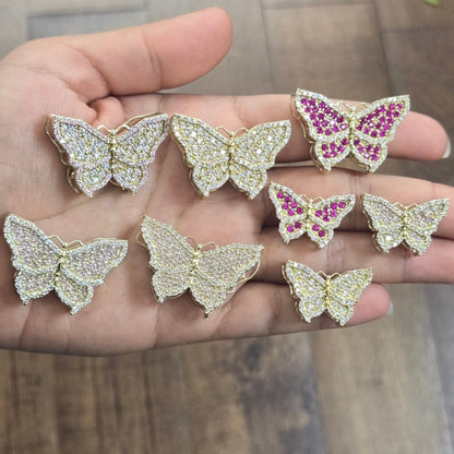 10K Gold Pink Butterfly Sliding Pendant, Pink Butterfly Slider,  Pendant, 10k Gold Charm, CZ Stone, White Butterfly Pendant