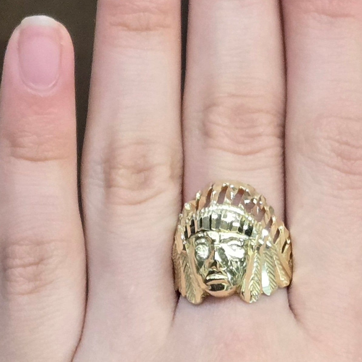 10k Gold Indian Cheif Head Ring, Gold Diamond Cut Ring, Native America ...