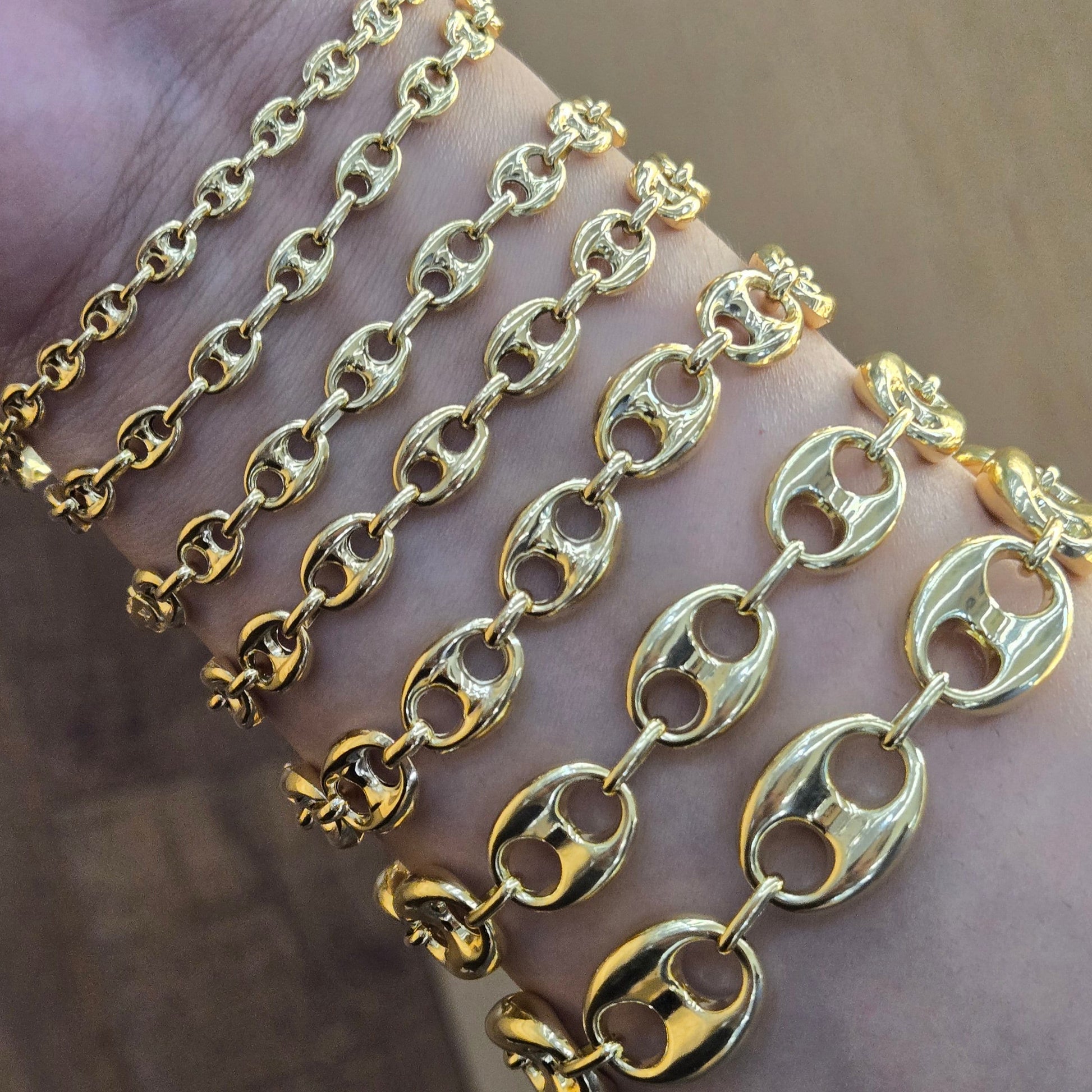 10k Gold Puffed Mariner Chain Bracelet,Gold Bracelet, Puffed