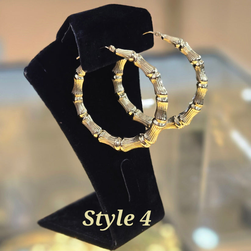10k Gold Bamboo Style Hoops, Big Hoops for Women, Small Hoops for Kids ...