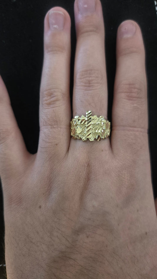 10k Gold Cross Nugget Ring, Gold Cross Nugget Style Ring, Men's Gold Ring, Cross Ring, Gifts for him, Birthday Gift, Medium Nugget Ring