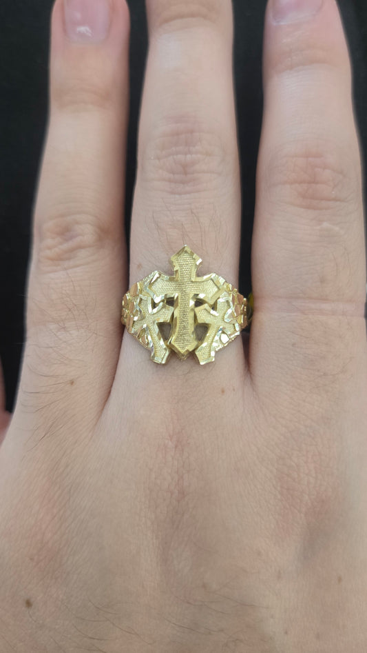 10k Gold 3 Cross Nugget Ring, Gold Crosses  Nugget Style Ring, Men's Gold Ring, 3 Cross Ring, Gifts for him, Birthday Gift, Medium Nugget Ring