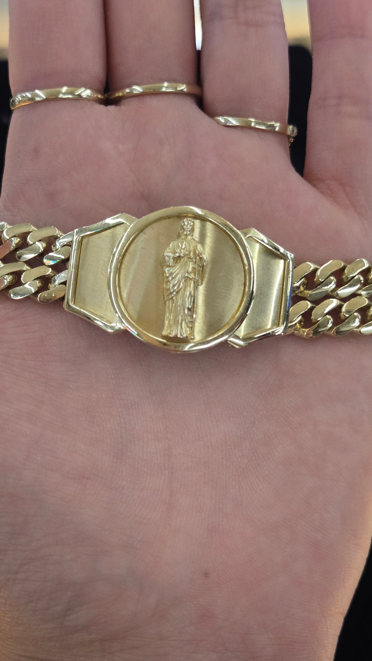 14k Gold duble cuban with san judas Bracelet, Gold duble cuban Bracelet, cuban Bracelet, Double cuban Bracelet