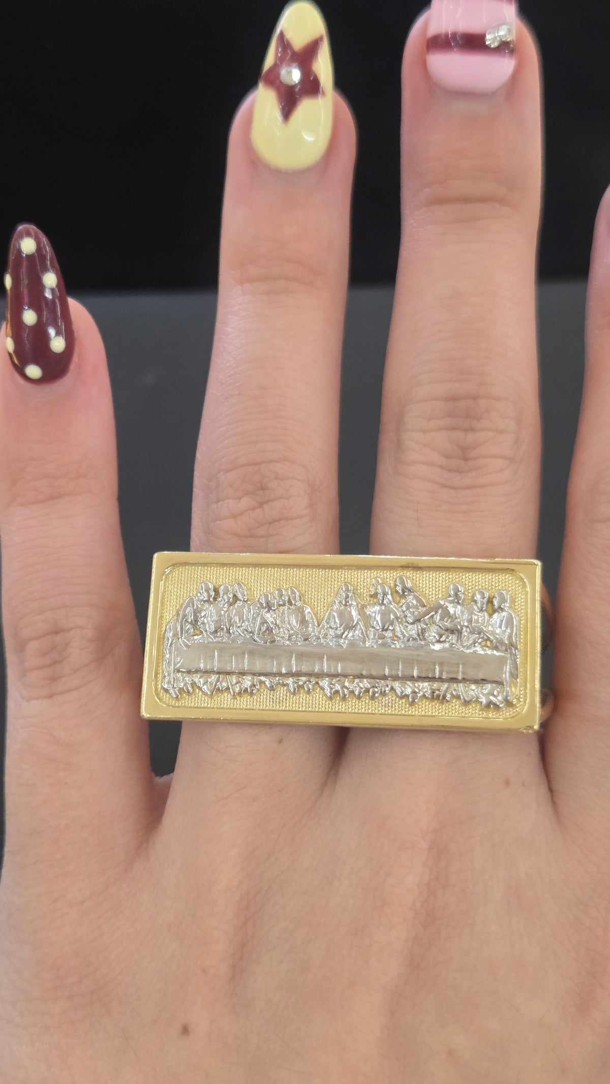 10k Gold Last Supper Two Finger Ring, Gold 2 Finger Ring, Double Ring, Gold Men's Ring, Birthday Gift Ring, Religious Ring, Ultima Cena