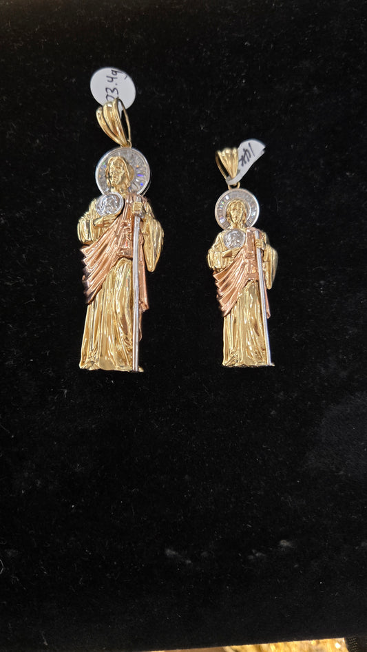 14k Gold Saint Jude Pendant with rose gold , San Jude Charm, medium San Jude Charm, Genuine Gold 3D St. Jude Pendant