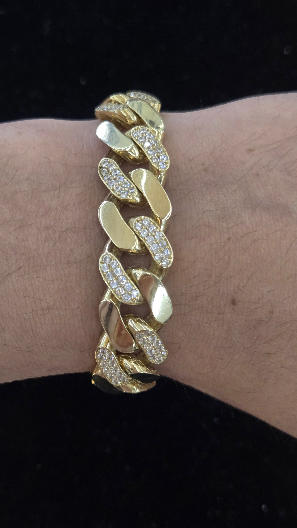 10k 13.3mm Monaco bracelet with white stones"10k Gold Monaco Bracelet with whitestones,  Gold Monaco Bracelet, Monaco Bracelet, Gold Bracelet for men's, Gift for men's Bracelet