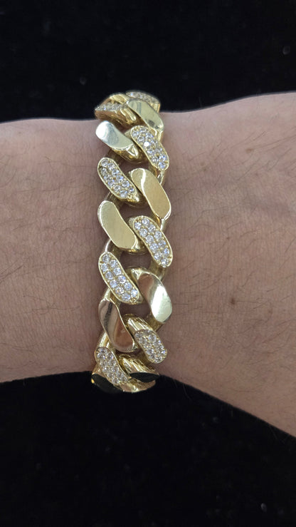 10k 13.3mm Monaco bracelet with white stones"10k Gold Monaco Bracelet with whitestones,  Gold Monaco Bracelet, Monaco Bracelet, Gold Bracelet for men's, Gift for men's Bracelet