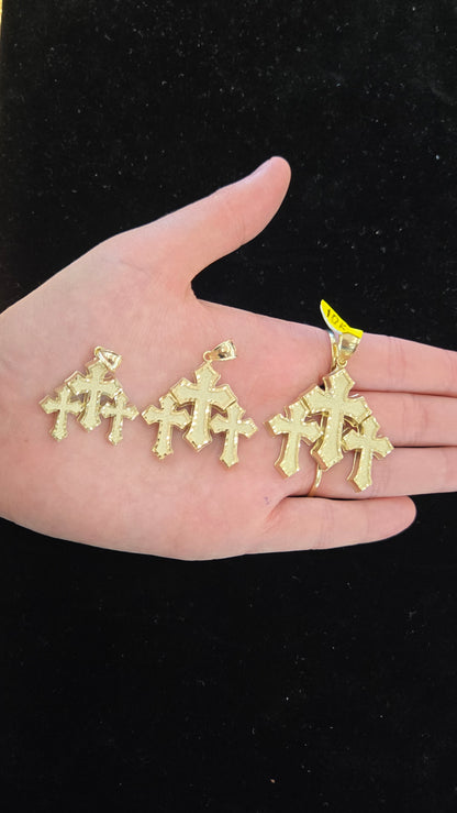 10k Gold 3 Cross Pendant, Big 10k Gold Cross Pendant, Gold Cross, Gold Jewelry Gift, Father's Day / Birthday Gift,3 cross Pendant, Religious Pendant