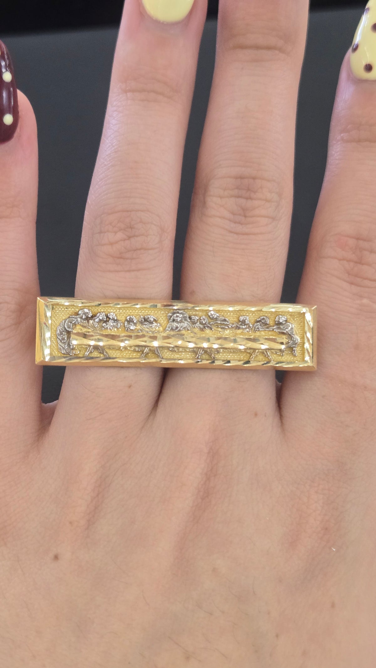 10k Gold Last Supper Two Finger Ring, Gold 2 Finger Ring, Double Ring, Gold Men's Ring, Birthday Gift Ring, Religious Ring, Ultima Cena