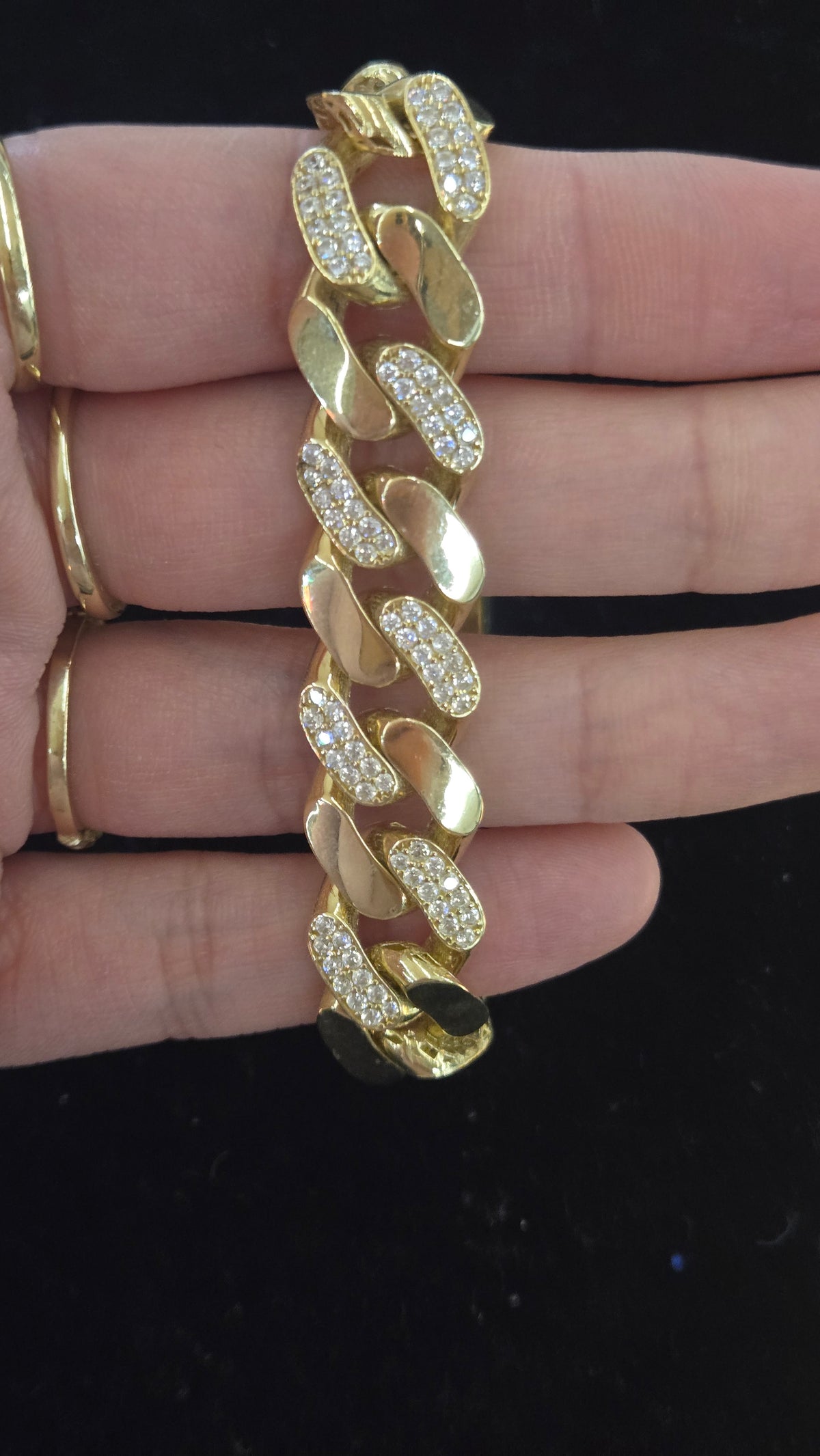 10k 13.3mm Monaco bracelet with white stones"10k Gold Monaco Bracelet with whitestones,  Gold Monaco Bracelet, Monaco Bracelet, Gold Bracelet for men's, Gift for men's Bracelet