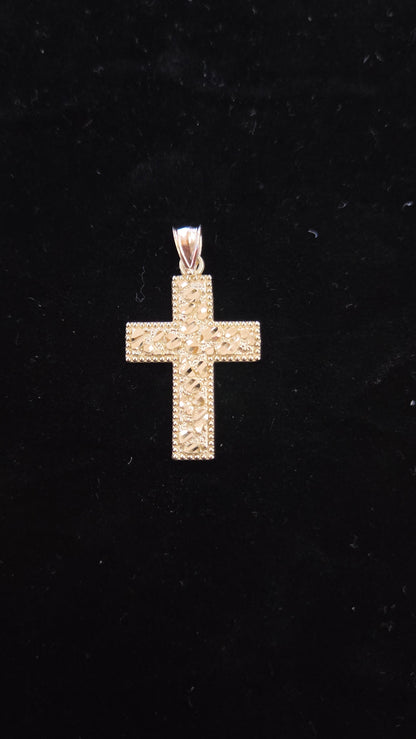 10k Gold nugget Cross Pendant, small 10k Gold Cross Pendant, Gold Cross, Gold Jewelry Gift, Father's Day / Birthday Gift, nugget cross Pendant, Religious Pendant