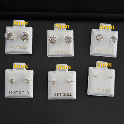 14k Gold Stud Earrings, Gold Stud Earring, Round Stud Earring, Stud Earring, CZ Stone, Screw on back, Baby Earrings, Big & Small Stud