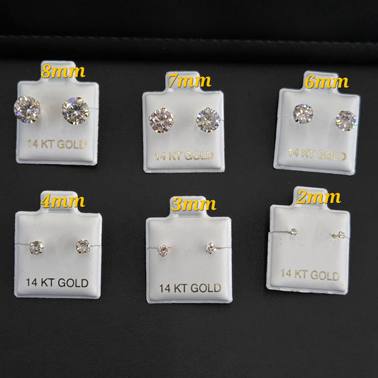 14k Gold Stud Earrings, Gold Stud Earring, Round Stud Earring, Stud Earring, CZ Stone, Screw on back, Baby Earrings, Big & Small Stud