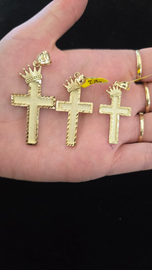 10k Gold Solid Cross Pendant with crown , Big 10k Gold Cross Pendant, Solid Gold Cross, Gold Jewelry Gift, Father's Day / Birthday Gift,cross Pendant, Religious Pendant