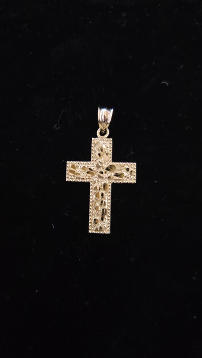 10k Gold nugget Cross Pendant, medium 10k Gold Cross Pendant, Gold Cross, Gold Jewelry Gift, Father's Day / Birthday Gift, nugget cross Pendant, Religious Pendant