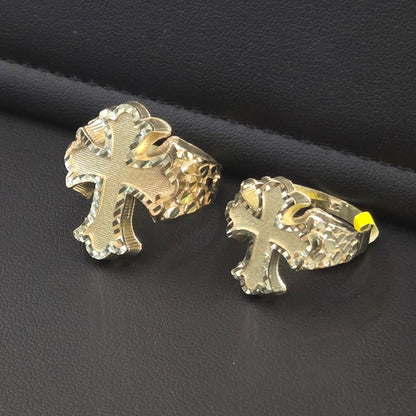 10k Gold Big Cross Ring, Gold Nugget Style Ring, Nugget Cross Ring, Men's Gold Ring, Cross Ring for Men, Holiday Gift Ring,